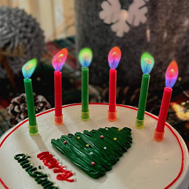 하피블리 크리스마스초 케이크초 크리스마스 데코 무지개초 6P, 1개, 크리스마스무지개초6P