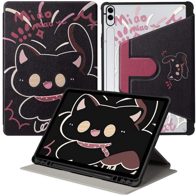 DUNNO 360도 회전 가능 패턴 디자인 아크릴 삼성 탭 케이스, 1개, 8-Sweet Cool Cat