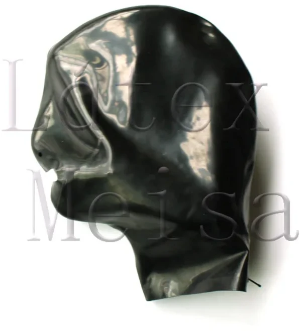 성인용 뒷면 지퍼가 있는 수제 라텍스 마스크 개방형 콧구멍 및 입, 05 XS, 01 기타, 01 Black