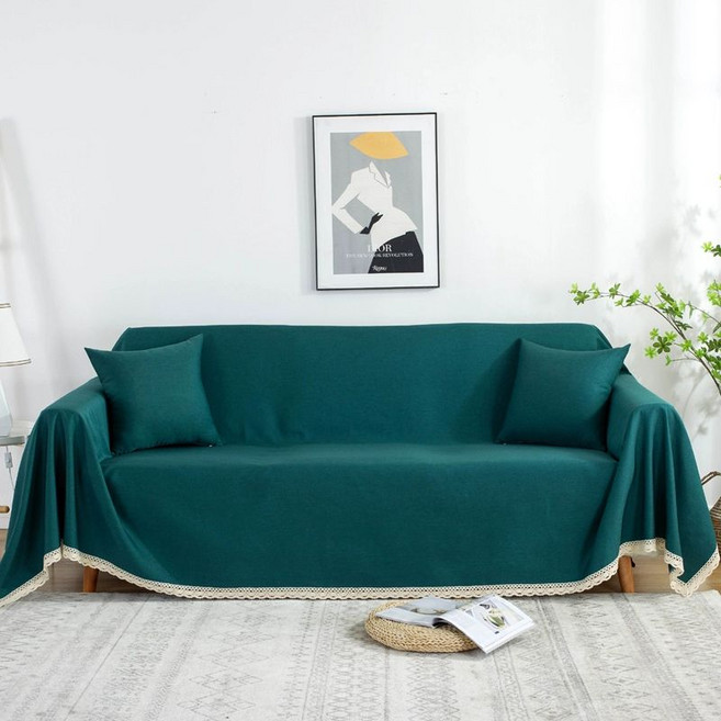 안붙는 풀커버 쇼파커버 보호덮개 고양이 미끄럼, 먹색 클래식 플라워 가장자리