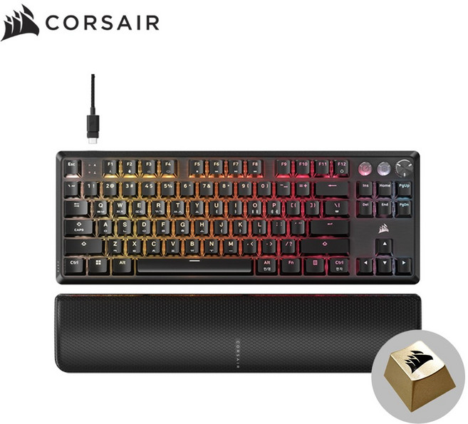 커세어 K70 PRO TKL MGX 래피드트리거 게이밍 기계식 키보드, 블랙+골드키캡, 마그네틱축(자석축)