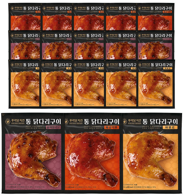 [푸라닭] 자이언트 BIG 사이즈 통 닭다리구이 3종 혼합구성, 250g, 18개