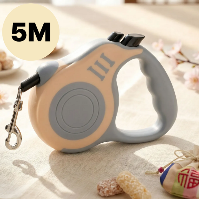 라운드샵 꼬임방지 강아지 자동 리드줄, 1개, 그레이베이지