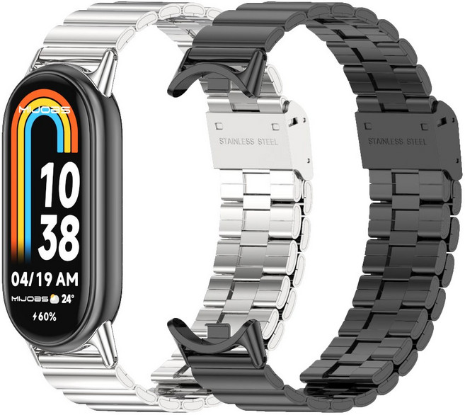 샤오미 스마트밴드10 / 9 / 8 메탈 모던 버클형 스트랩 스테인리스 미밴드 10 9 8 호환, 블랙, 1개