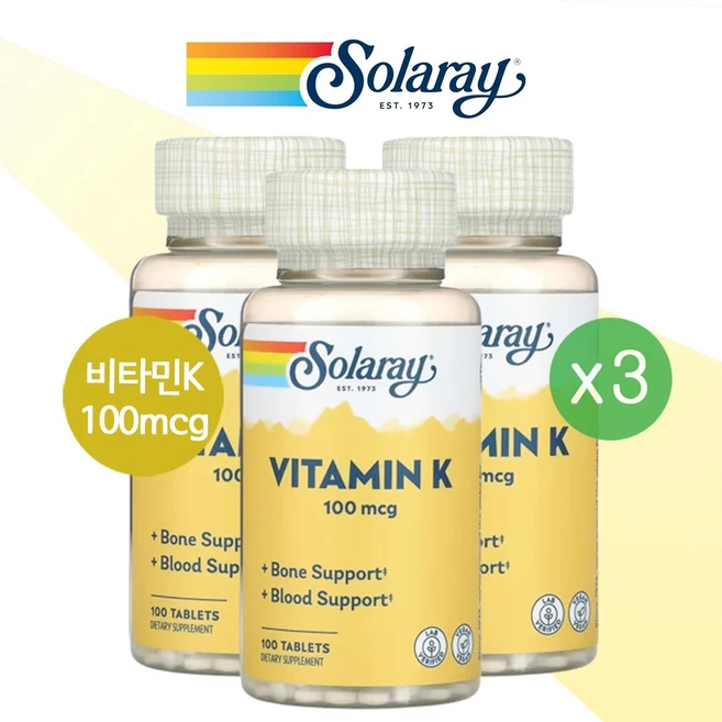 [1+2] 솔라레이 비타민K 100mcg 100정 필로퀴논 비타민K1 단백질합성, 1개 - 쿠팡