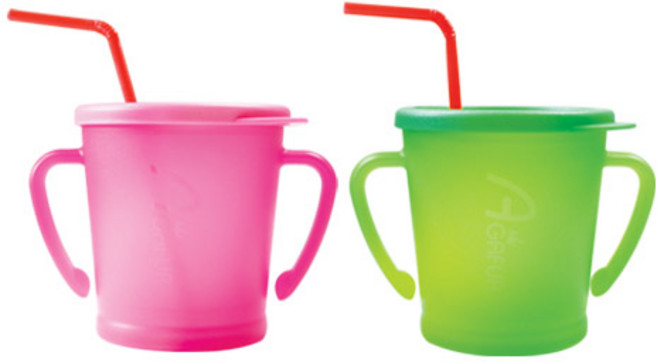 아가프라 매직빨대컵1+1 안새는빨대컵 세척간편 아기빨대컵 돌아기 우유컵, 핫핑크+그린, 1세트