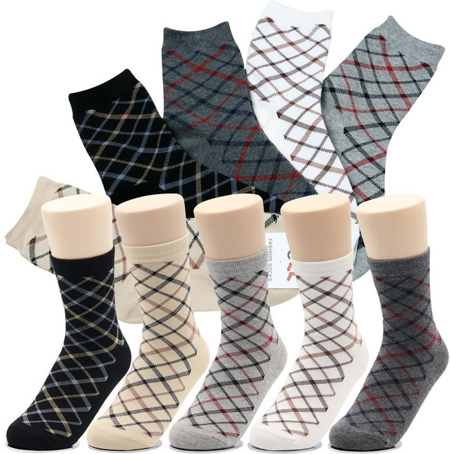 양말쟁이 여성 체크 중목양말