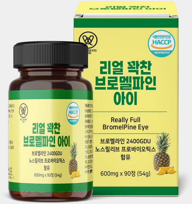 리얼꽉찬 브로멜파인 파인애플효소 브로멜라인 2400GDU 파파야 노스릴리브 단백질소화효소, 1개, 60정