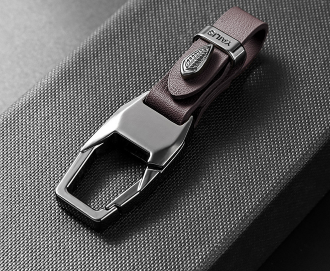 다은랜드 고급 가죽 사각 열쇠고리 자동차 키링, 다크브라운