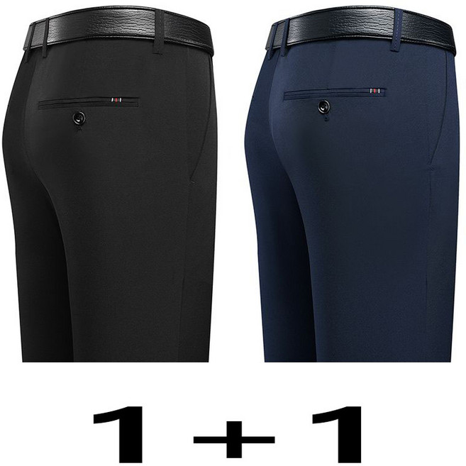 1+1 중년 남성 정장 팬츠 루즈핏 봄 여름 오피스룩 바지 캐주얼 남자 스판 링클프리 바지 WXY