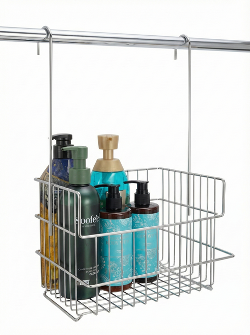 리프하나 304 스테인리스 무타공 걸이형 다용도 바스켓, 1개, 실버