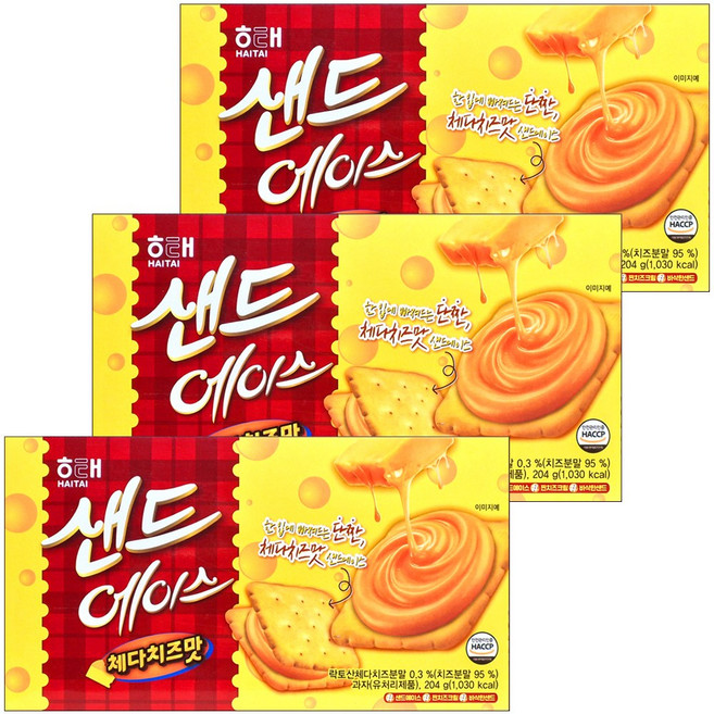 해태 샌드에이스 체다치즈맛, 3개, 204g