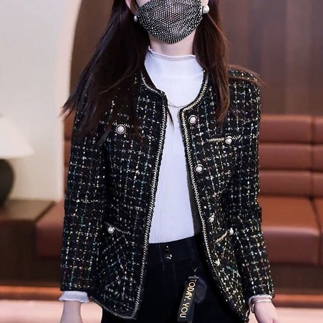 FANSYLI 여성 트위드 정장 코트 베이직 라운드 정장 재킷 심플 루즈핏 캐주얼 코트 오피스룩 빅사이즈 하객룩 X2508A20