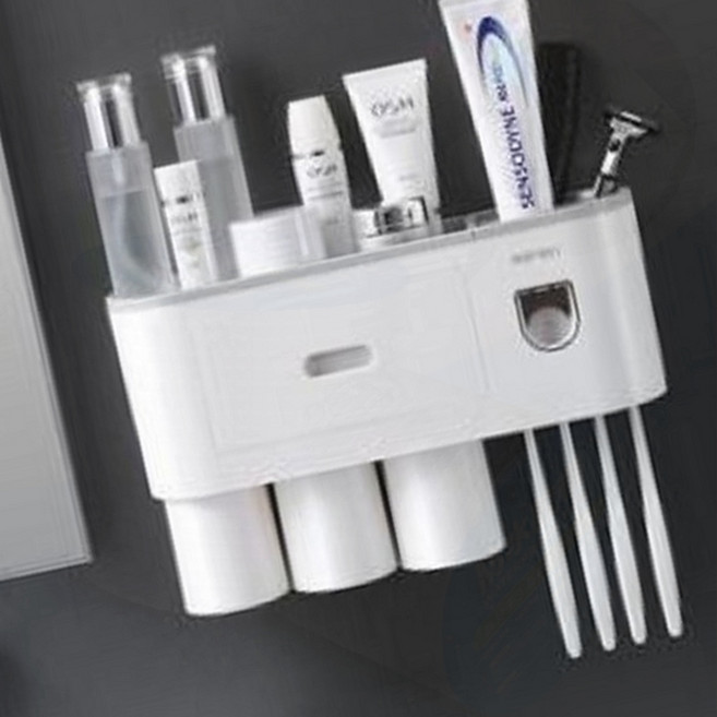 자석 칫솔 걸이 욕실 선반 양치 컵 홀더 세면 정리, GFarm  칫솔걸이양치컵세트(2구)=그레이, 1개