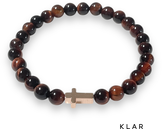 클라(KLAR) 천연 적호안석 핑크/화이트 크로스 팔찌 (6미리)