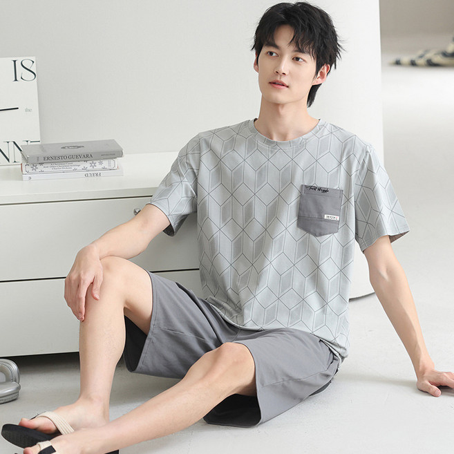 ANYOU 남자 편안한핏 반팔잠옷세트 오버사이즈 모달원단 여름잠옷세트
