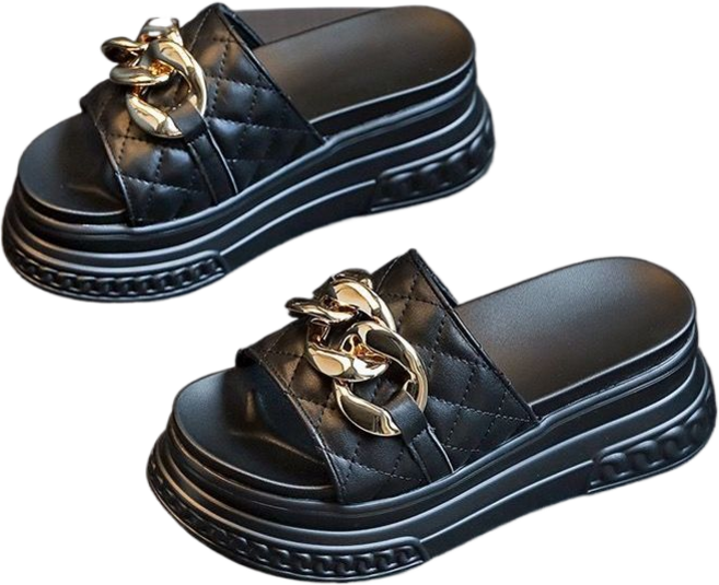 용태원 체인 쿠션 통굽 슬리퍼 7cm 키높이 플랫폼 발편한슬리퍼 폭신한슬리퍼