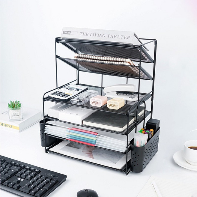 Nordlux 데스크 서류 정리대 철제 책상 수납 선반 6단, 블랙