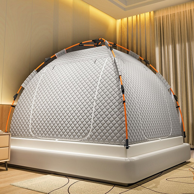 LINSHU 원터치 실내 3층 퀼팅 난방텐트 패밀 거실용 방한 수면텐트