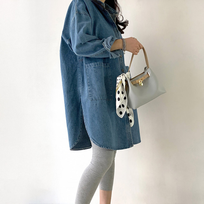 네모엔룩 여성용 데님포켓청 블라우스