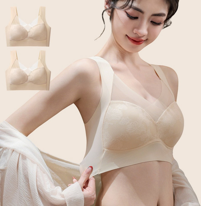 KAQIA 여성 브래지어 노와이어 빅사이즈 패드일체형 심리스 브라 2세트 WX03