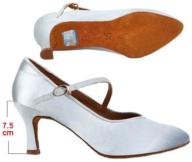 7.5cm 현대무용 신발 새틴 왈츠 댄스 구두 버클, 225, 화이트 7.5 cm