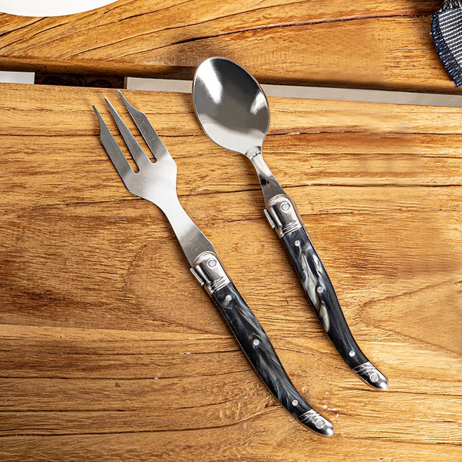 장네론 라귀올 티세트 2P 세트 디저트 티스푼 티포크, 1개, 티스푼 + 티포크, 마블블랙