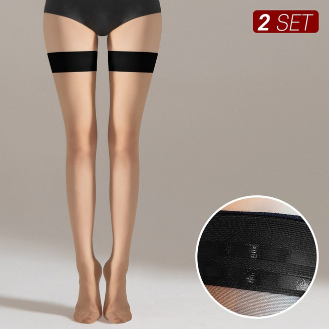 아띠Ahtty 흘러내림방지 투톤 실리콘 허벅지 밴드 스타킹 2P / 4color