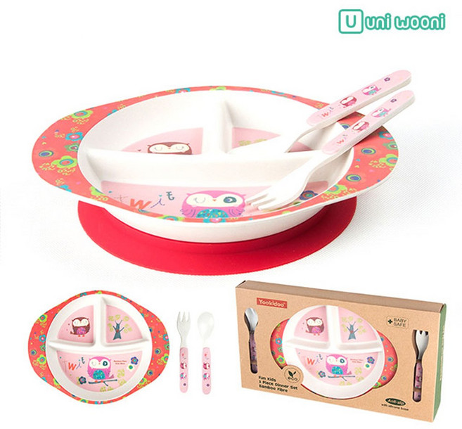 아이엠듀 어니우니 유아용 흡착식 식판세트, 러브아울커플, 식판, 수저, 포크, 흡착고무, 1개