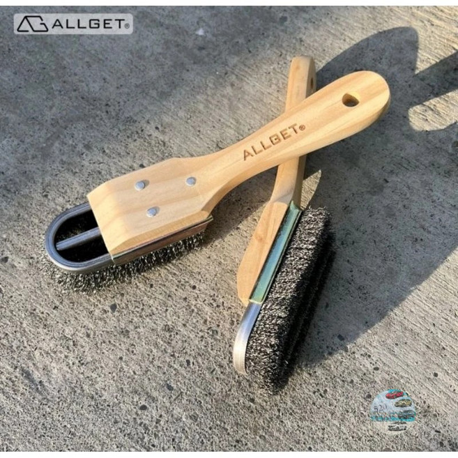 ALLGET 原木U型鋼絲刷，強力清潔除鏽，適用烤網管線欄杆, 1個