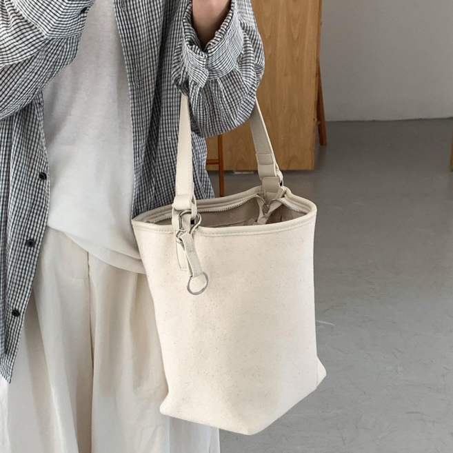YUYIMI캔버스 대용량 지퍼 토트숄더백 데일리 여성 버킷백