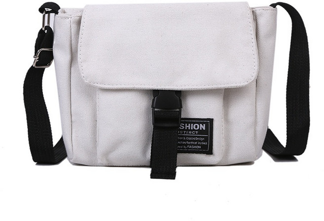 IFaith 帆布工裝斜肩包 郵差包 隨身側背包 韓國INS風格 B0077, 白