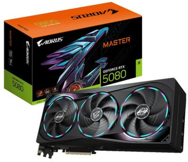 기가바이트 아루스 지포스 RTX 5080 마스터 16G 그래픽 카드 윈드포스 냉각 시스템 16GB 256비트 GDDR7 GV-N5080AORUS M-16GD 비디오 카드, 1개