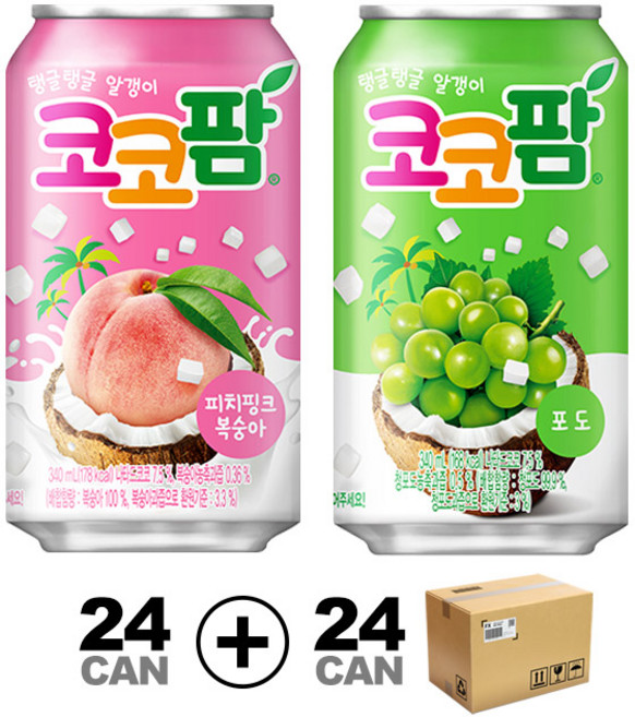[2BOX] 코코팜 복숭아24캔+코코팜 포도24캔 340ml 48캔 / 박스포장 추가할인, 1세트
