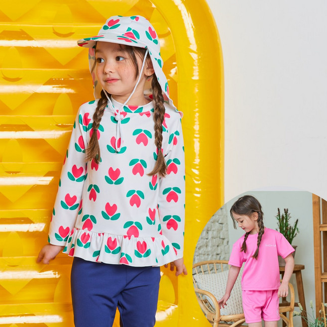 아이스샌드 여아용 래쉬가드 세트 + 트레이닝 세트 5피스 키즈 BR-233105