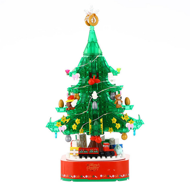 [제이제이오피스]LED 회전 오르골 크리스마스 트리 블록, 1개