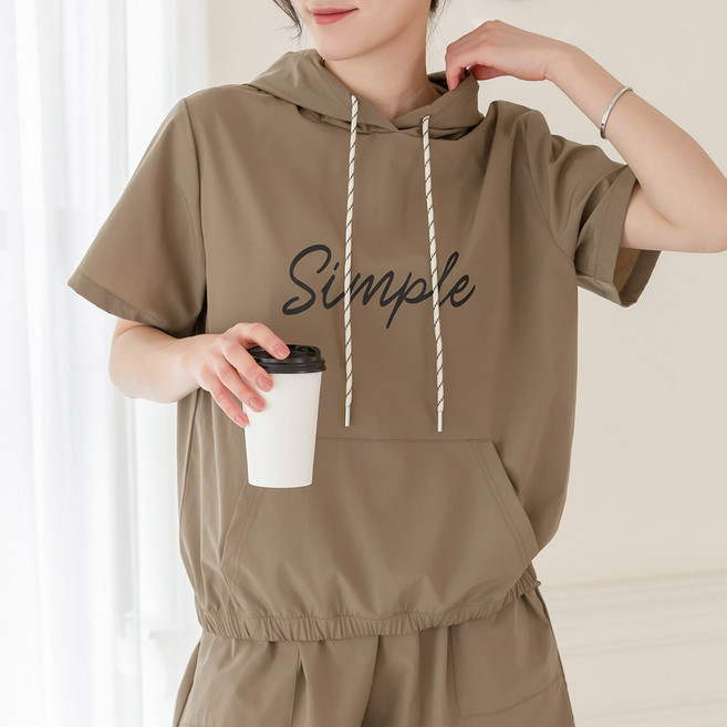 이브바바 여성 쿨링 라이트 반팔 후드 티셔츠