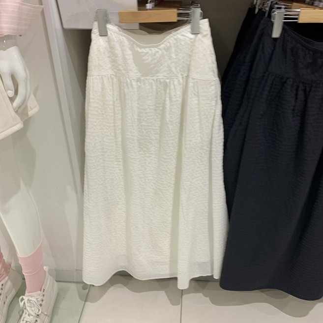YYCL 女裝 泡泡紗長裙 A字裙, 乳白色 純色