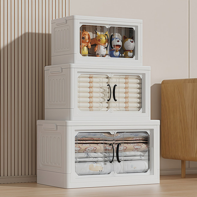 Kleeno 대형양 문형 폴딩박스 오픈형 수납함 리빙박스 다용도 이동식 수납 정리함 레이어드 수납장, 흰색, 1개