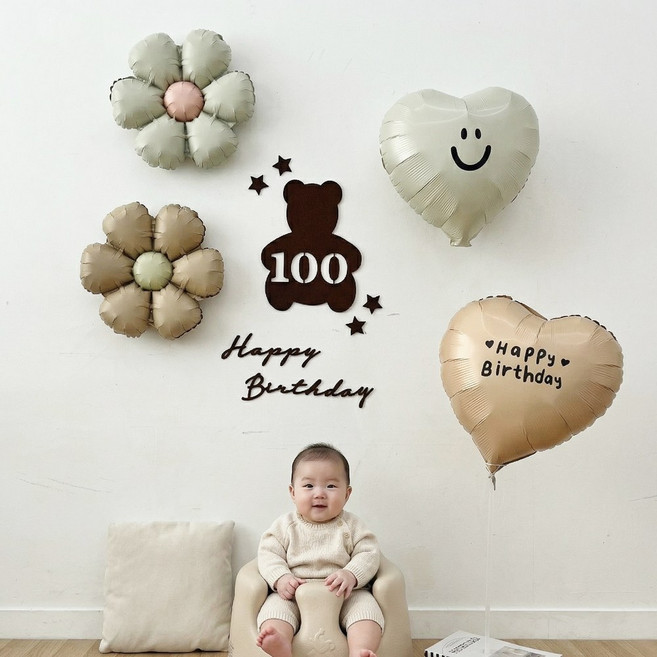 까사루미 곰돌이 숫자가랜드 풍선 생일파티용품 세트, 1세트, 곰돌이가랜드 100