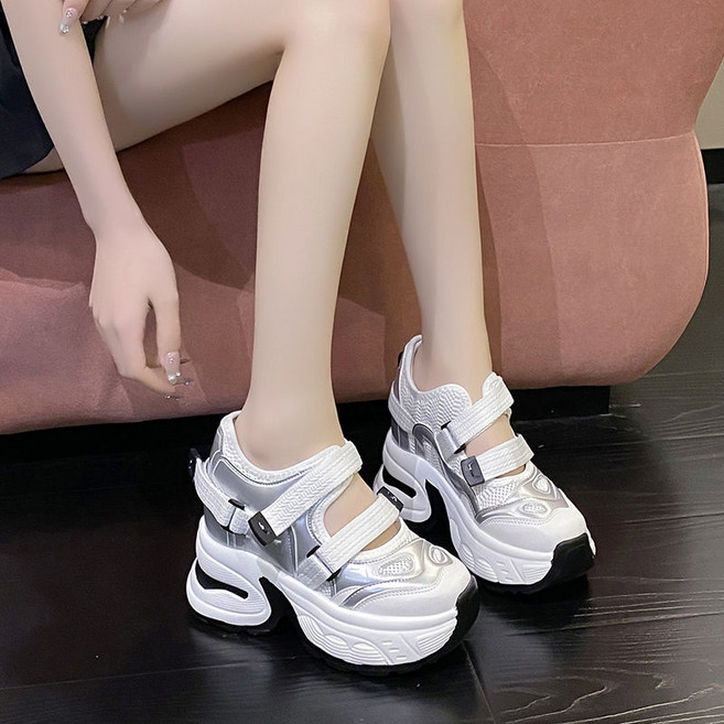 별후이 여성용 여름 통굽 스니커즈 만능 벨크로 키높이 7cm 펀칭 스포츠샌들0d6hj06LL