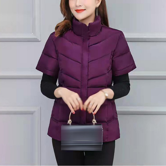 ROYALBELLE 여성 빅사이즈 단색 패딩 베스트 반팔 퀼팅 집업 아웃도어 패딩 조끼 V111160