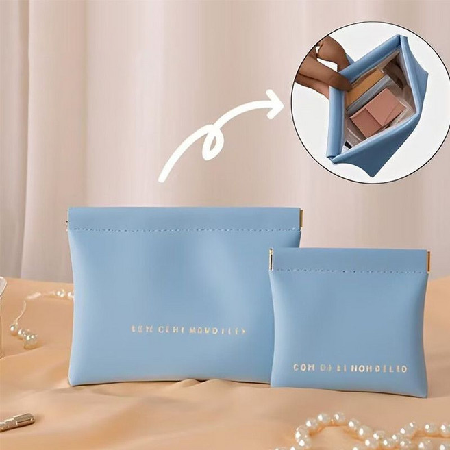 FATTYS 똑딱 원터치 디용도 화장품 미니 파우치 라지 스몰, 블루, 1세트