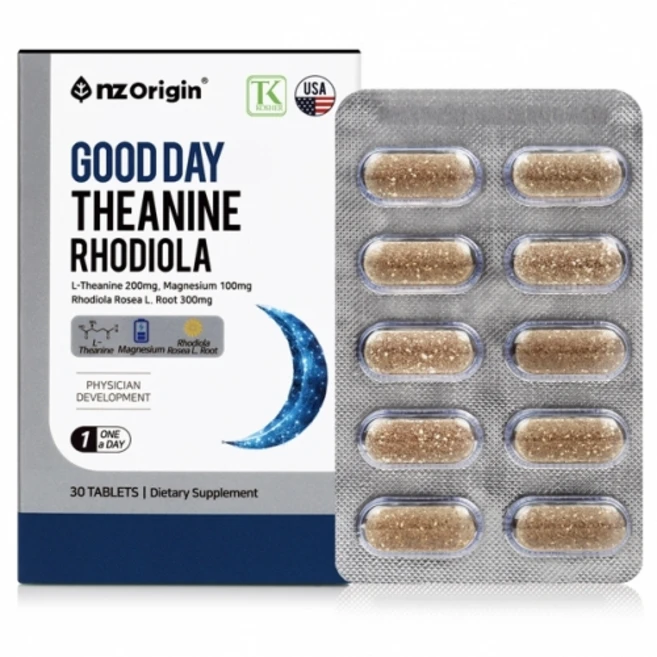 엔젯오리진 굿데이 테아닌 로디올라 1350mg X 30정 홍경천 마그네슘 포함 스트레스 완화 영양 타블렛, 8개 - 쿠팡