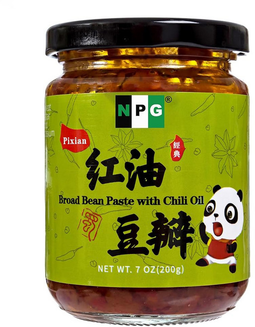칠리소스 핫소스 매콤 NPG 정통 쓰촨성 검은콩 칠리 소스 7온스 중간 불 톡 쏘는 맛 발효 토핑 디핑 요리에 핫 소스를 사용할 준비 완료 프리미엄 중국 조미료, Pixian, 200g, 1개
