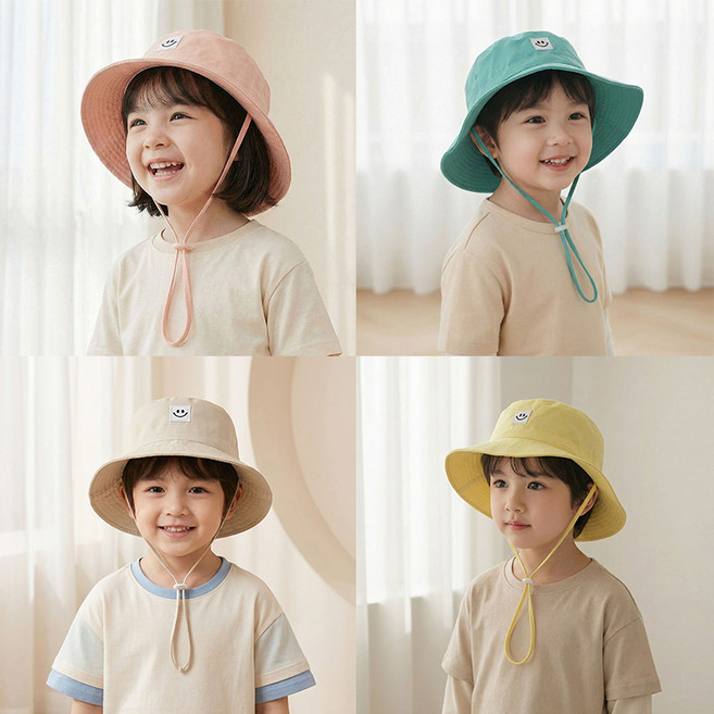 아동 여름 자외선차단 썬햇 유아 어린이 남아 여아 와이드 챙 모자 스트랩 벙거지