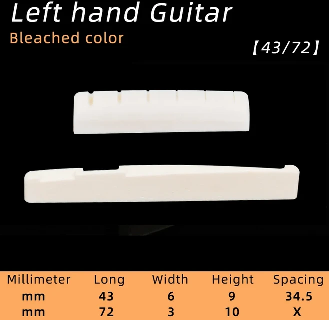 Wosion Bovine 뼈 표백 어쿠스틱 기타 클래식 너트 슬롯 다양한 크기의 상부 하부, 16 Left hand-43-72