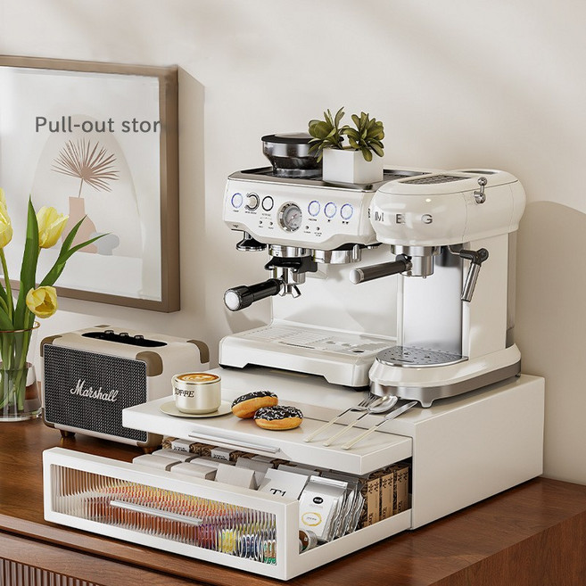 ZOZOFO 프리미엄 철제 서랍형 커피캡슐 보관함 커피머신 받침, 1개, 화이트(13.5 x 33.7 x 37cm)