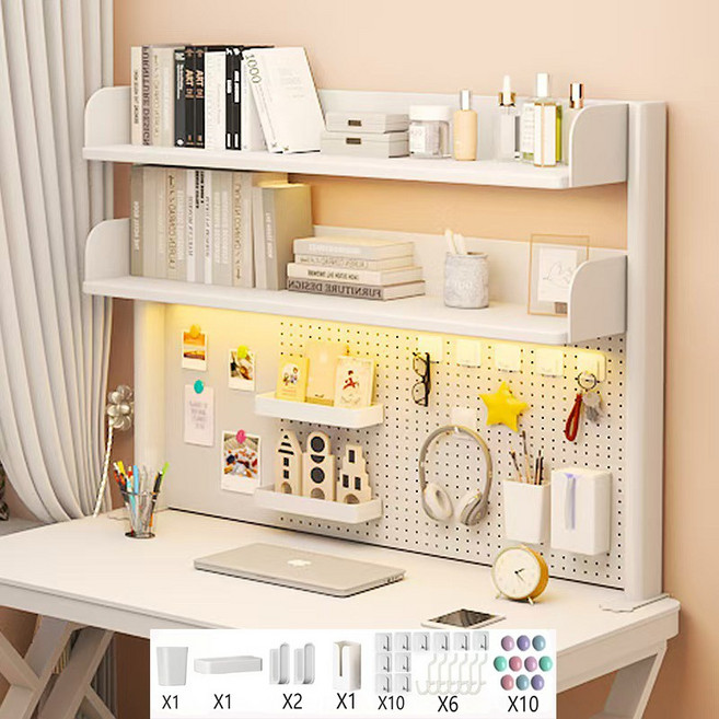칭윈바이후오 타공판책상선반 책상선반 책상책꽂이 책상정리함 책상 테이블 정리 선반, 화이트/3단 100x95