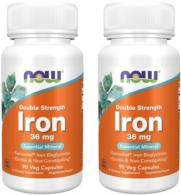 NOW Foods 鐵素食膠囊 36mg, 90顆, 2罐